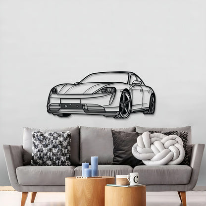 Textured, powder‑coated Porsche Taycan perspective wall art elevated 1 cm off the wall