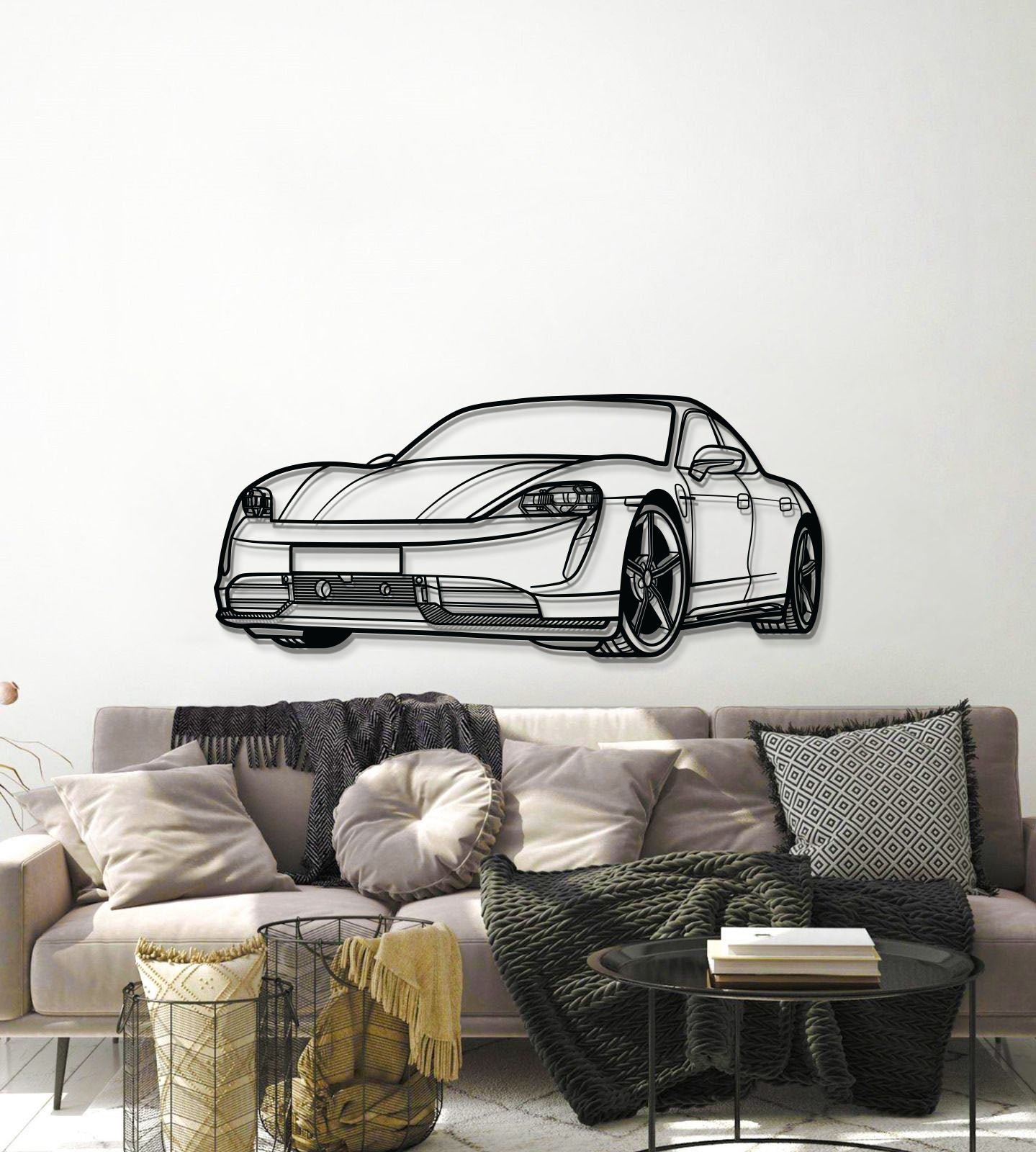 2 mm steel Porsche Taycan perspective wall art with elevation screws – premium build quality