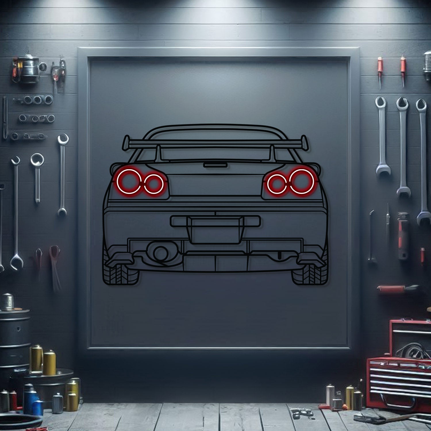 R34 Back View Metal Neon Car Wall Art - MTN0095