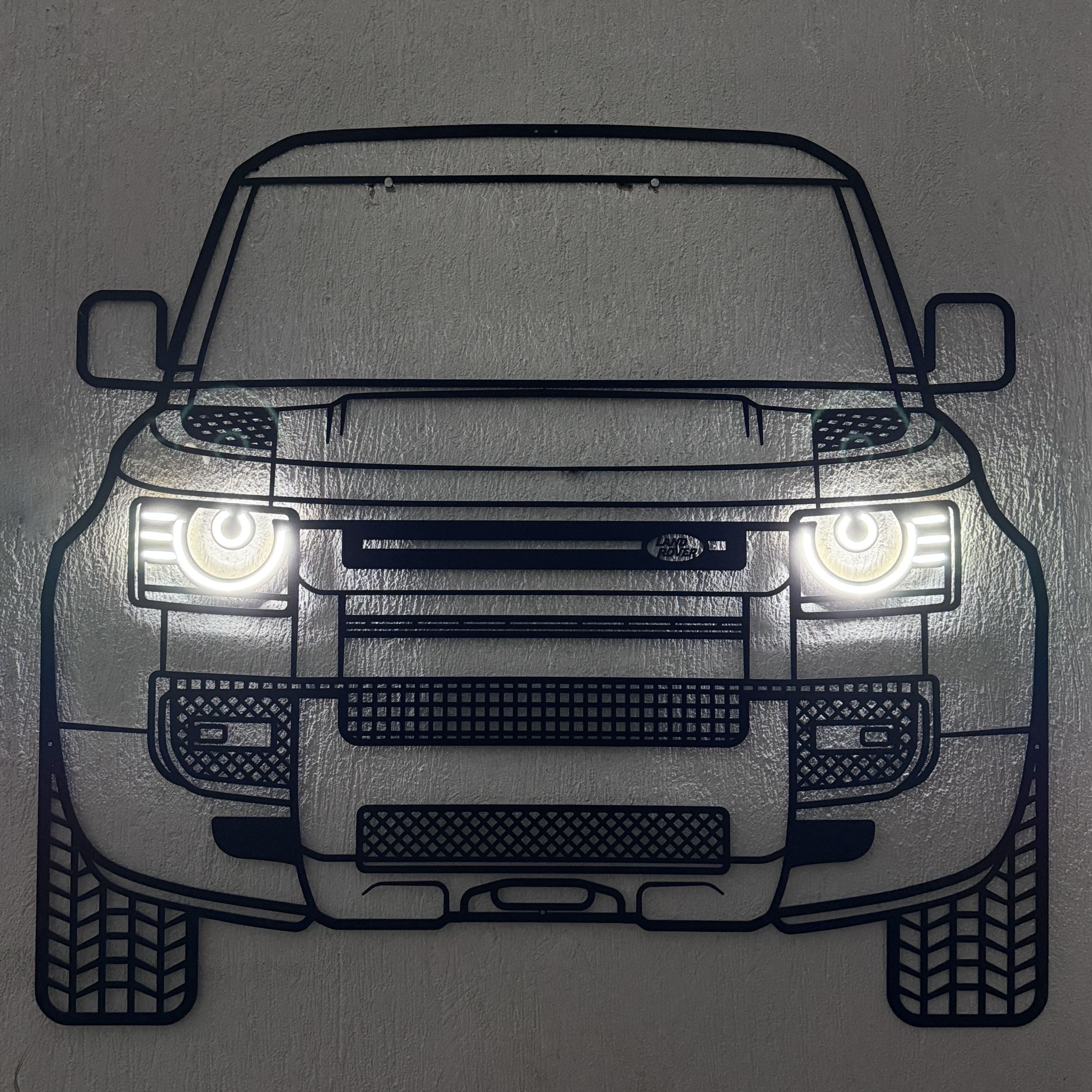 2020 Defender Front View Metal Neon Car Wall Art - MTN0107