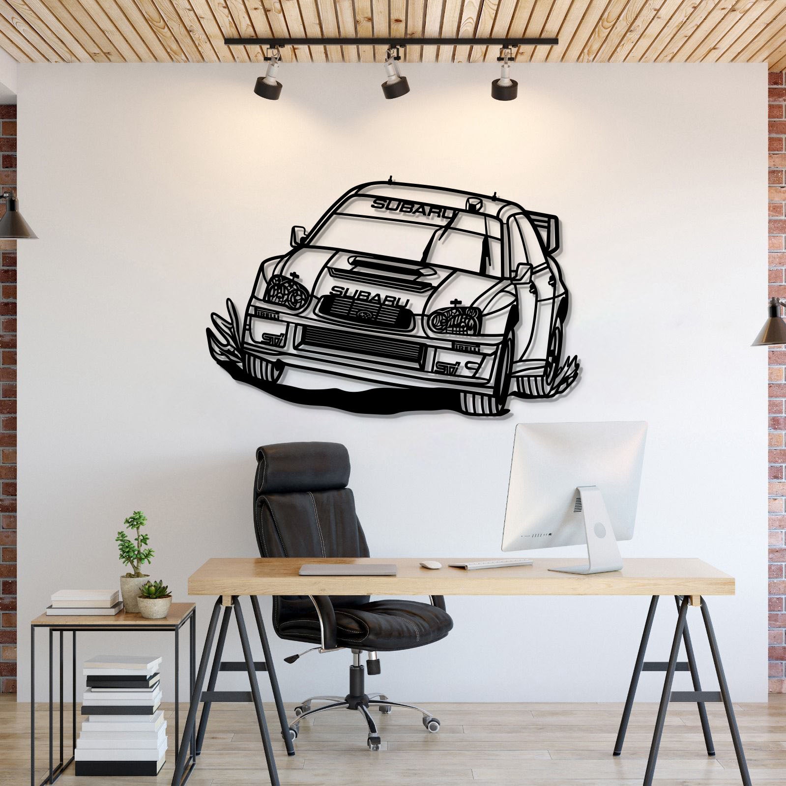 Subaru Impreza WRX STI “Blobeye” WRC (MT1190) perspective metal wall art – laser-cut 2 mm textured steel with matte powder-coat finish