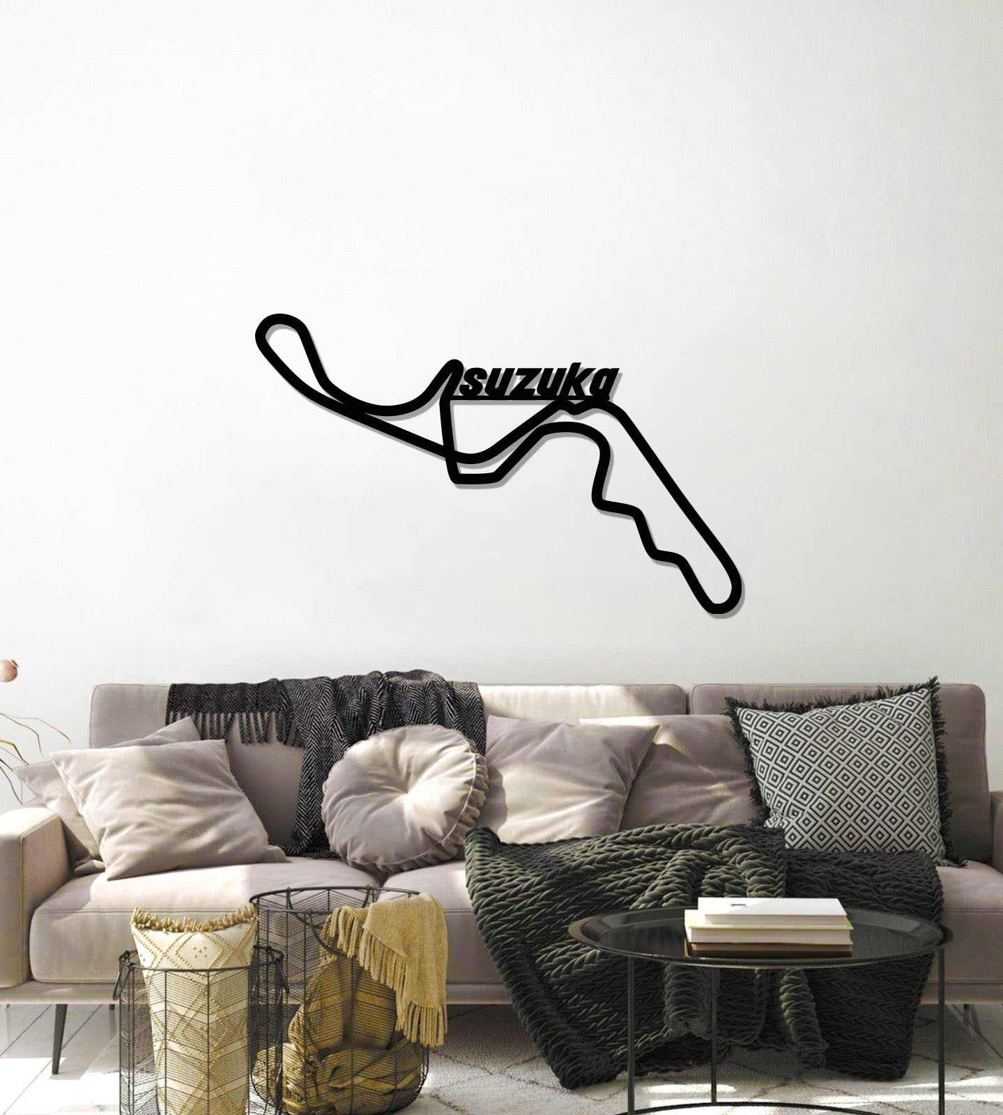 Matte finish wall art showcasing Suzuka Formula 1 circuit enriching hallway ambiance
