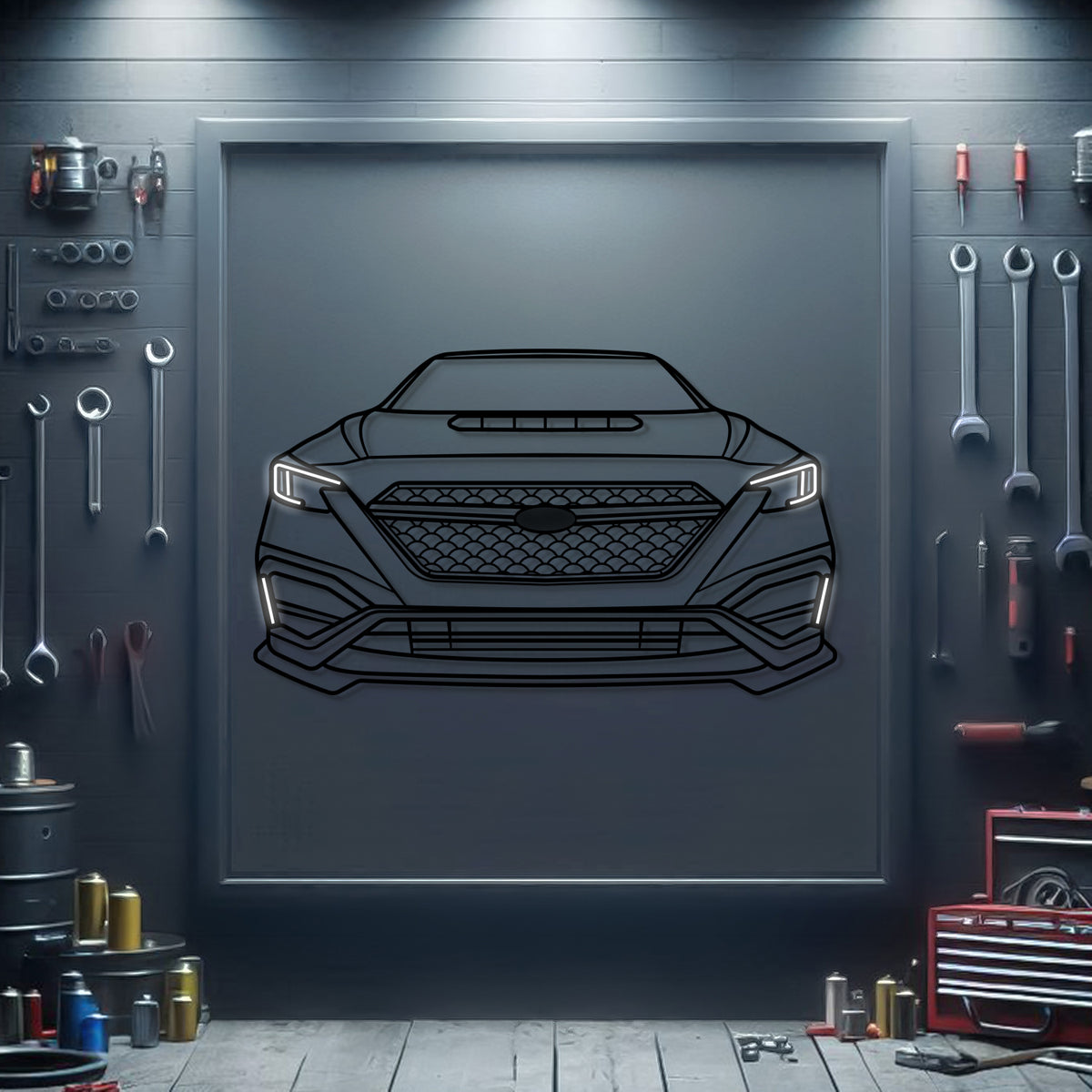 Subaru WRX Limited 2023 front silhouette neon wall art – ready to hang performance car décor perfect for garage or living room