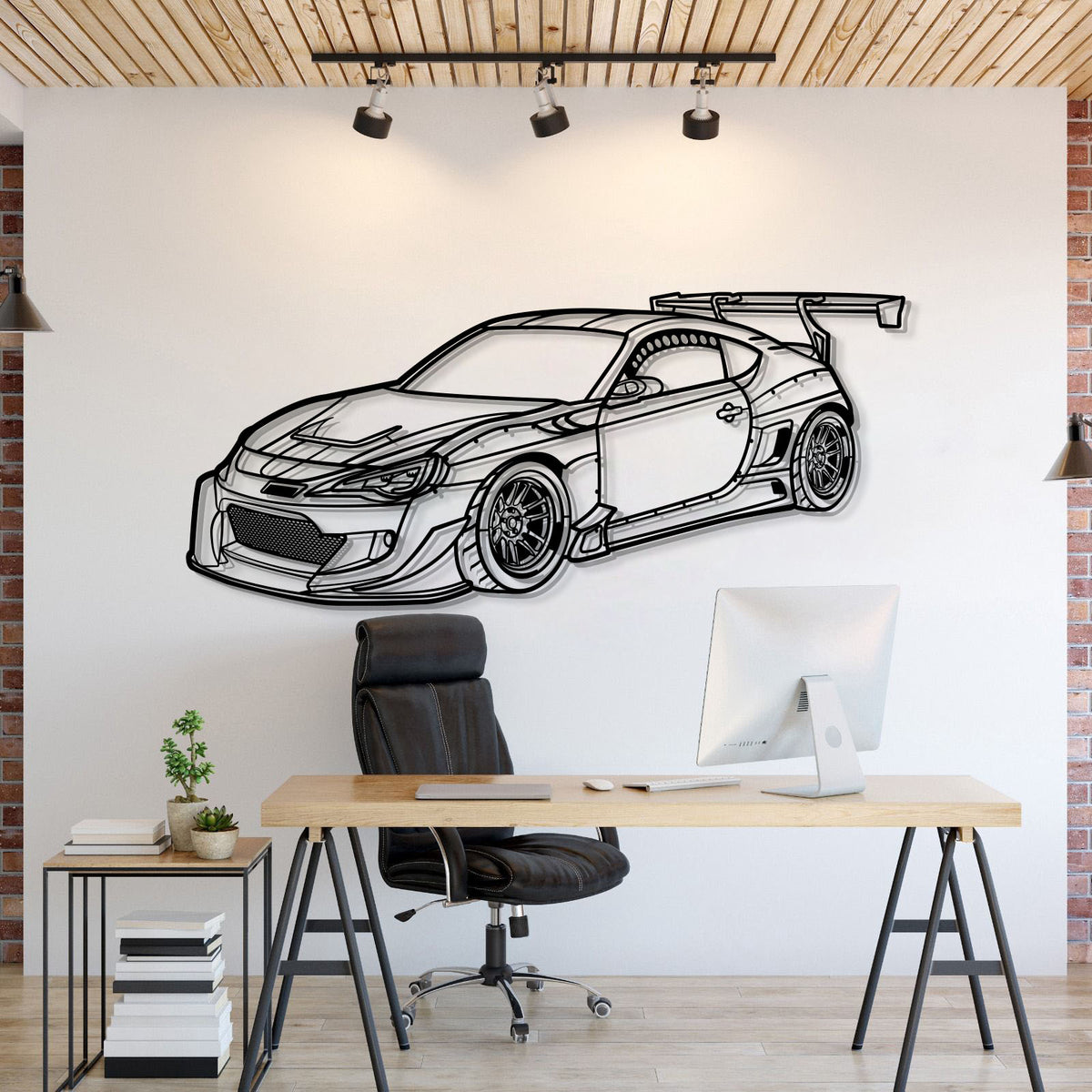 Toyota GT‑86 perspective metal wall art – laser-cut 2 mm textured steel with matte powder-coat finish