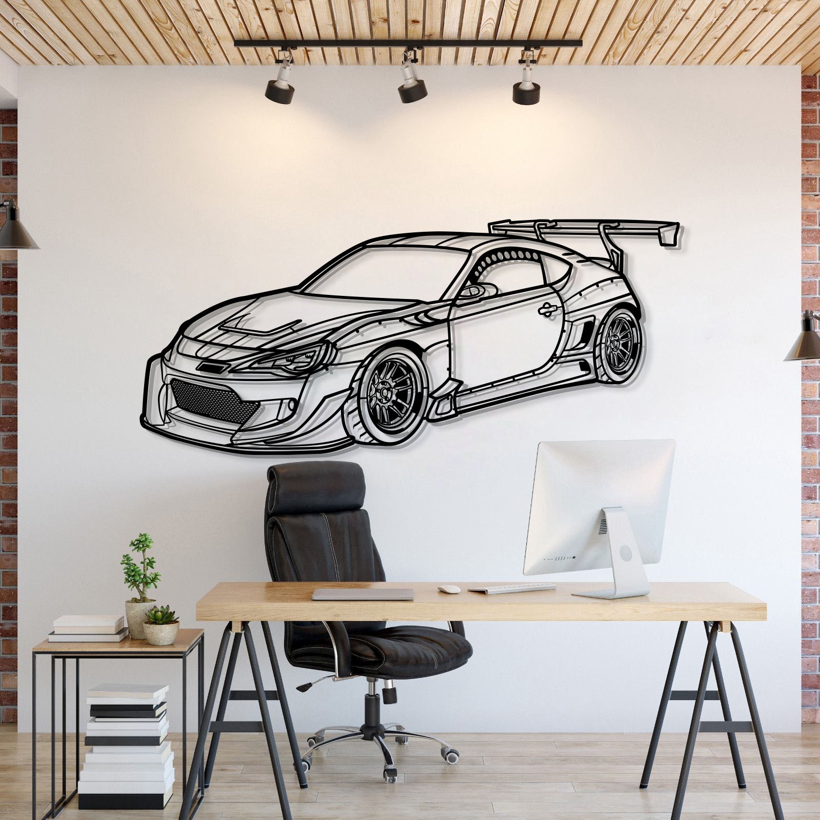 Toyota GT‑86 perspective metal wall art – laser-cut 2 mm textured steel with matte powder-coat finish