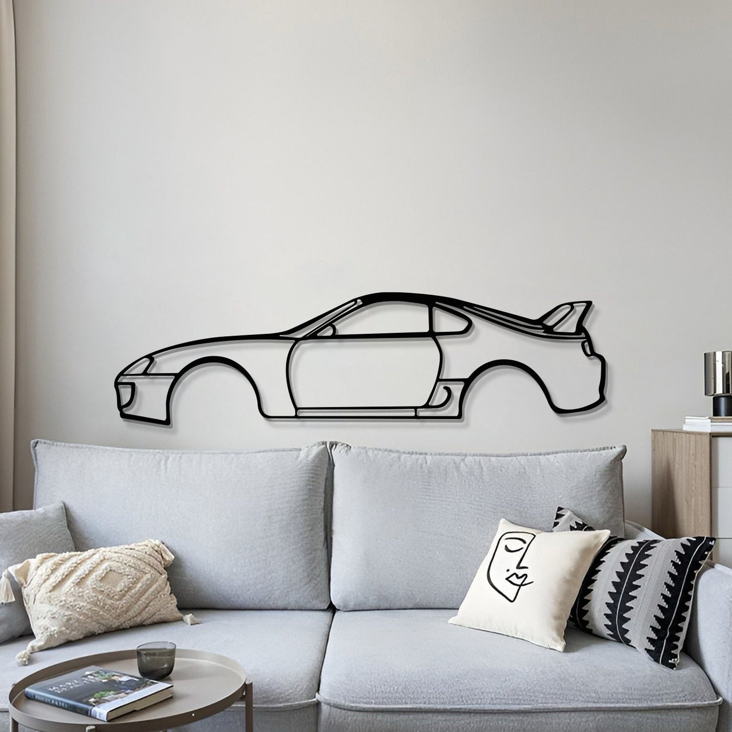 Laser cut metal wall art with Toyota Supra MK4 1998 for modern living room décor