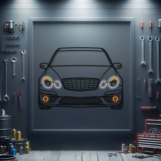 Mercedes-Benz W211 AMG front view metal neon car wall art – laser-cut steel décor for E-Class AMG aficionados
