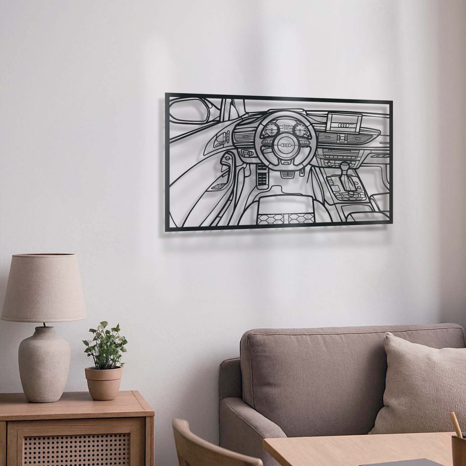 RS6 Avant driver’s viewpoint in metal-framed wall decor