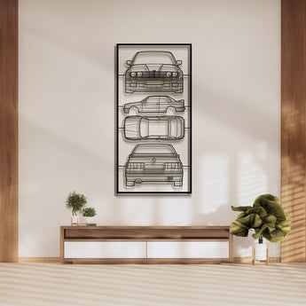 BMW E30 quad profile metal frame silhouette wall art