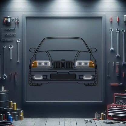 BMW E36 M3 front view metal neon car wall art – laser‑cut steel décor for performance car enthusiasts