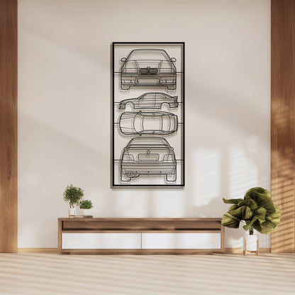 BMW E36 quad profile metal frame silhouette wall art