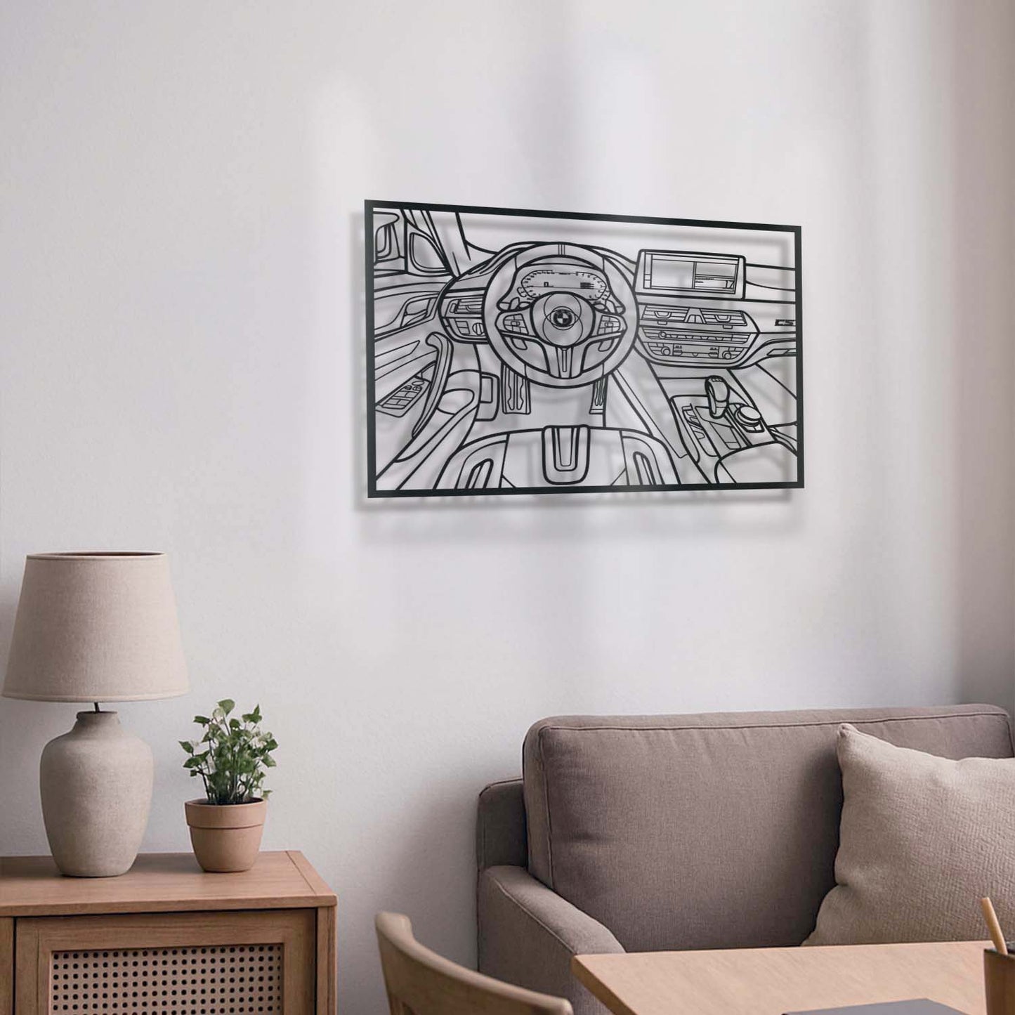 M5 CS driver’s viewpoint in metal-framed wall decor