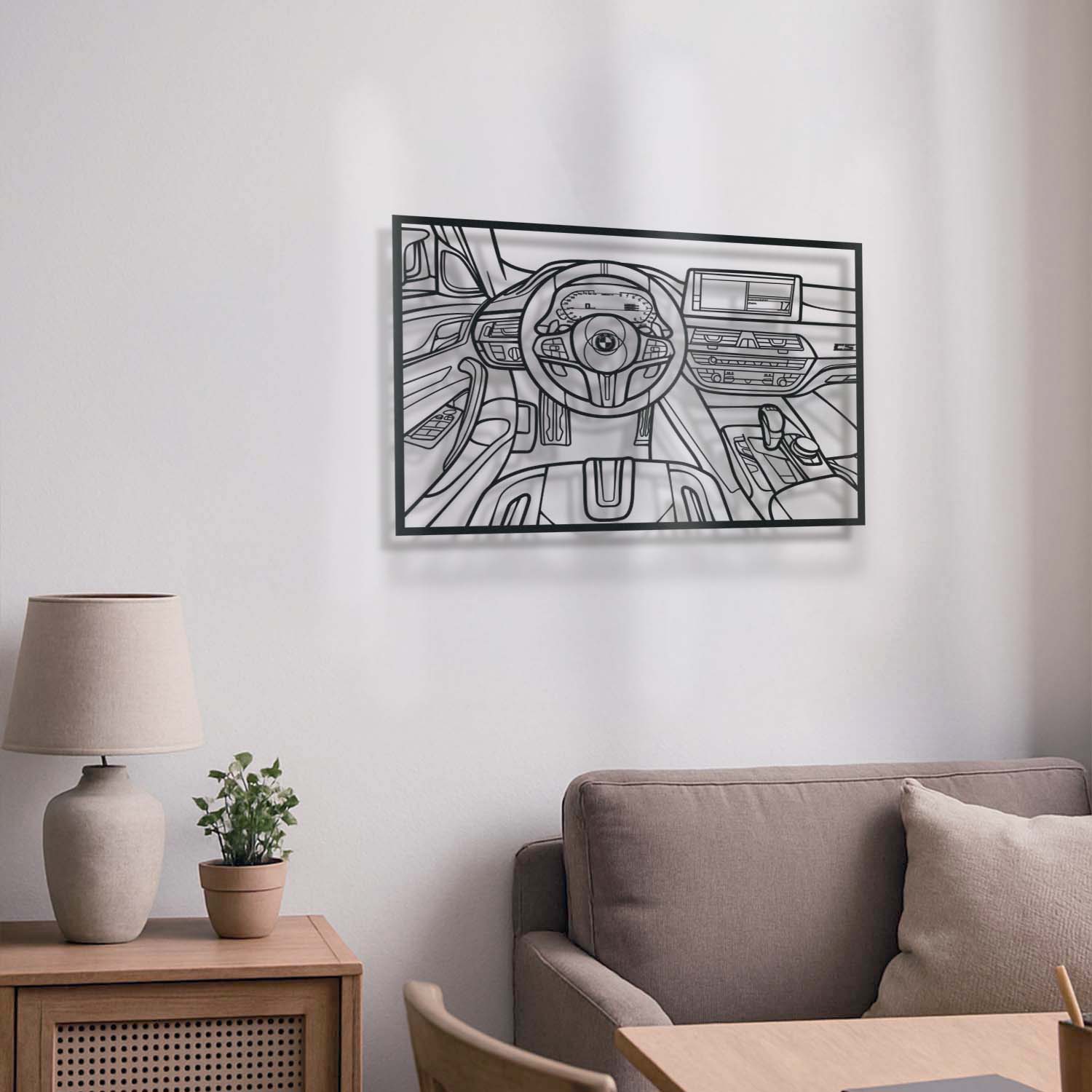 M5 CS driver’s viewpoint in metal-framed wall decor
