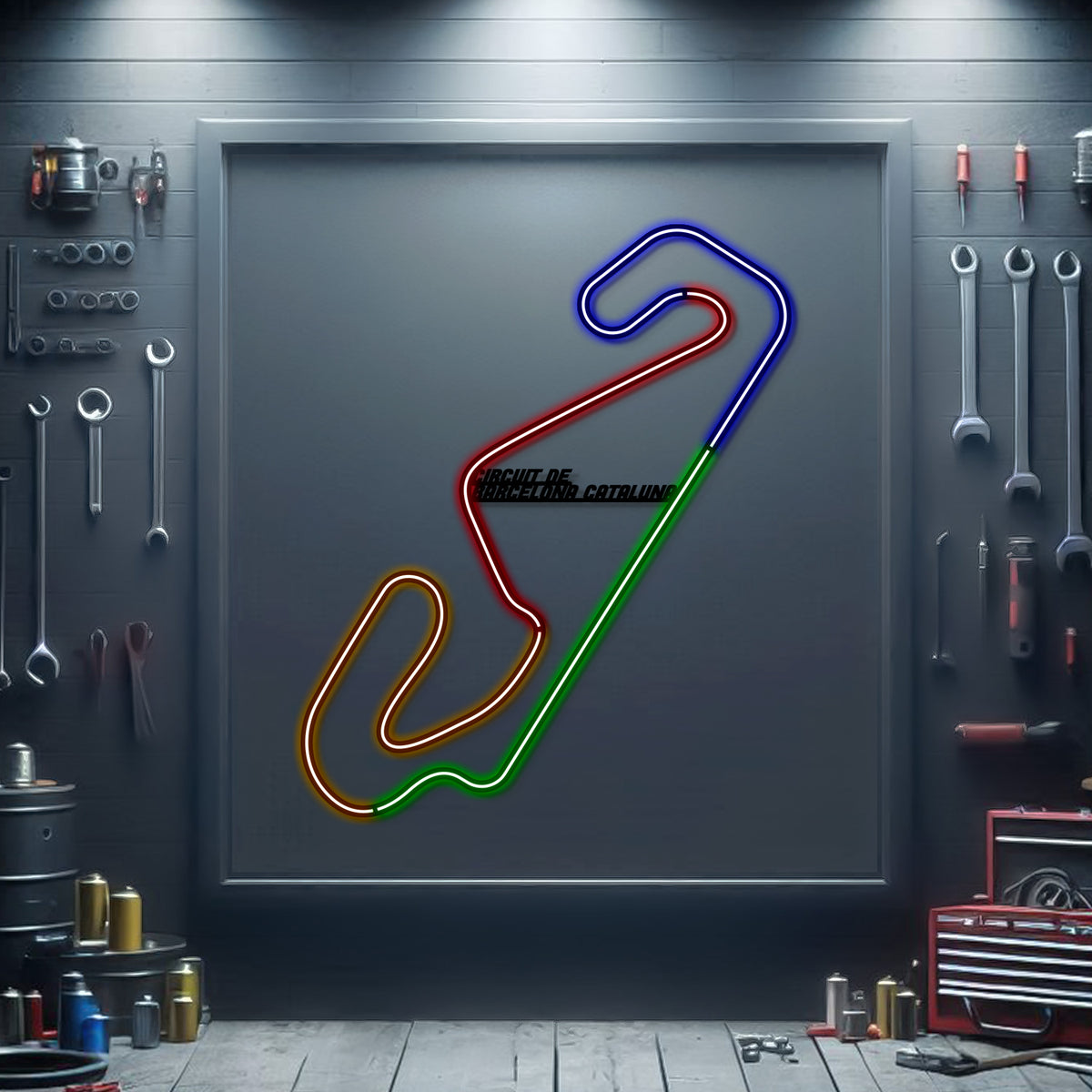 Circuit de Barcelona‑Catalunya neon race track wall art – laser‑cut steel décor for iconic Spanish Grand Prix venue
