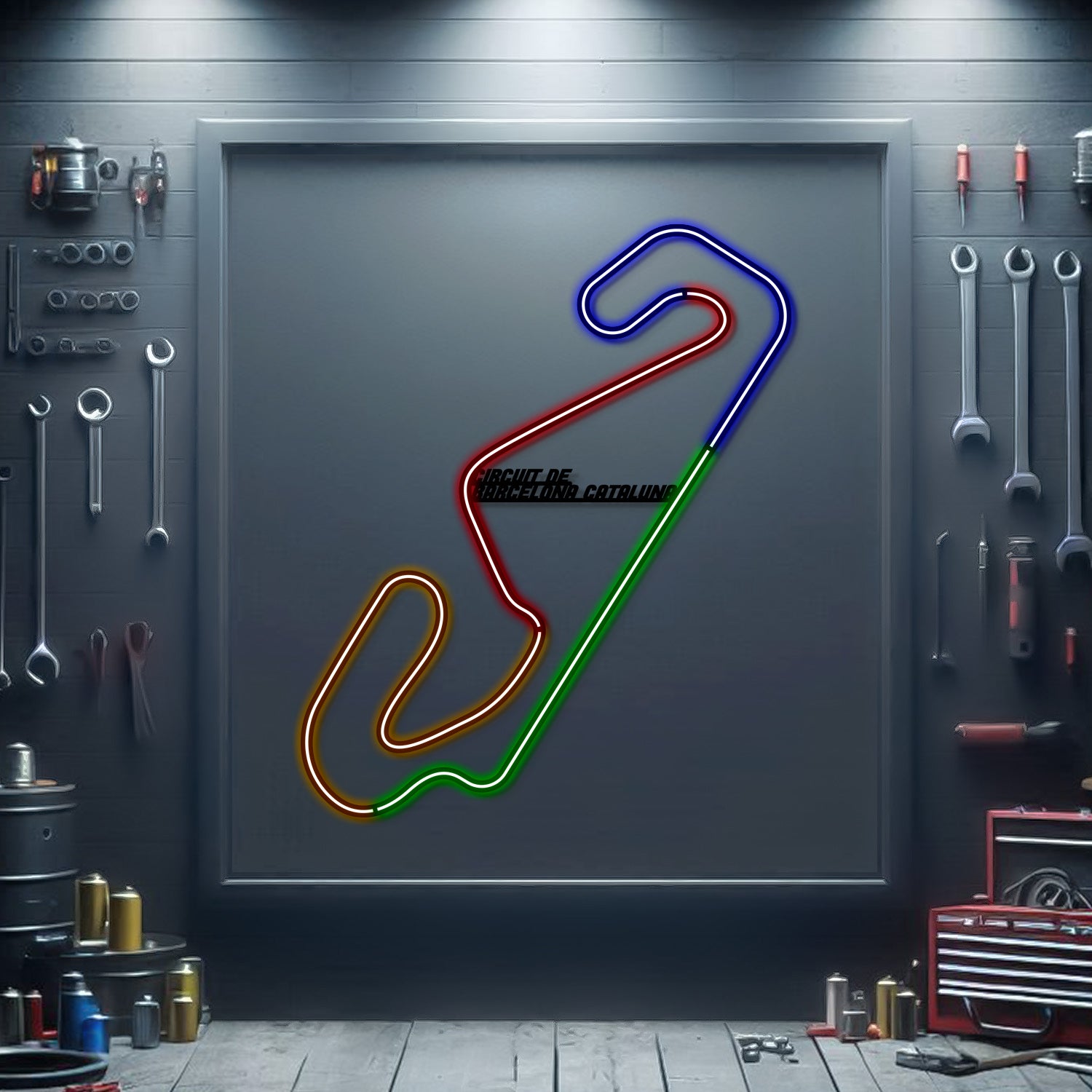 Circuit de Barcelona‑Catalunya neon race track wall art – laser‑cut steel décor for iconic Spanish Grand Prix venue