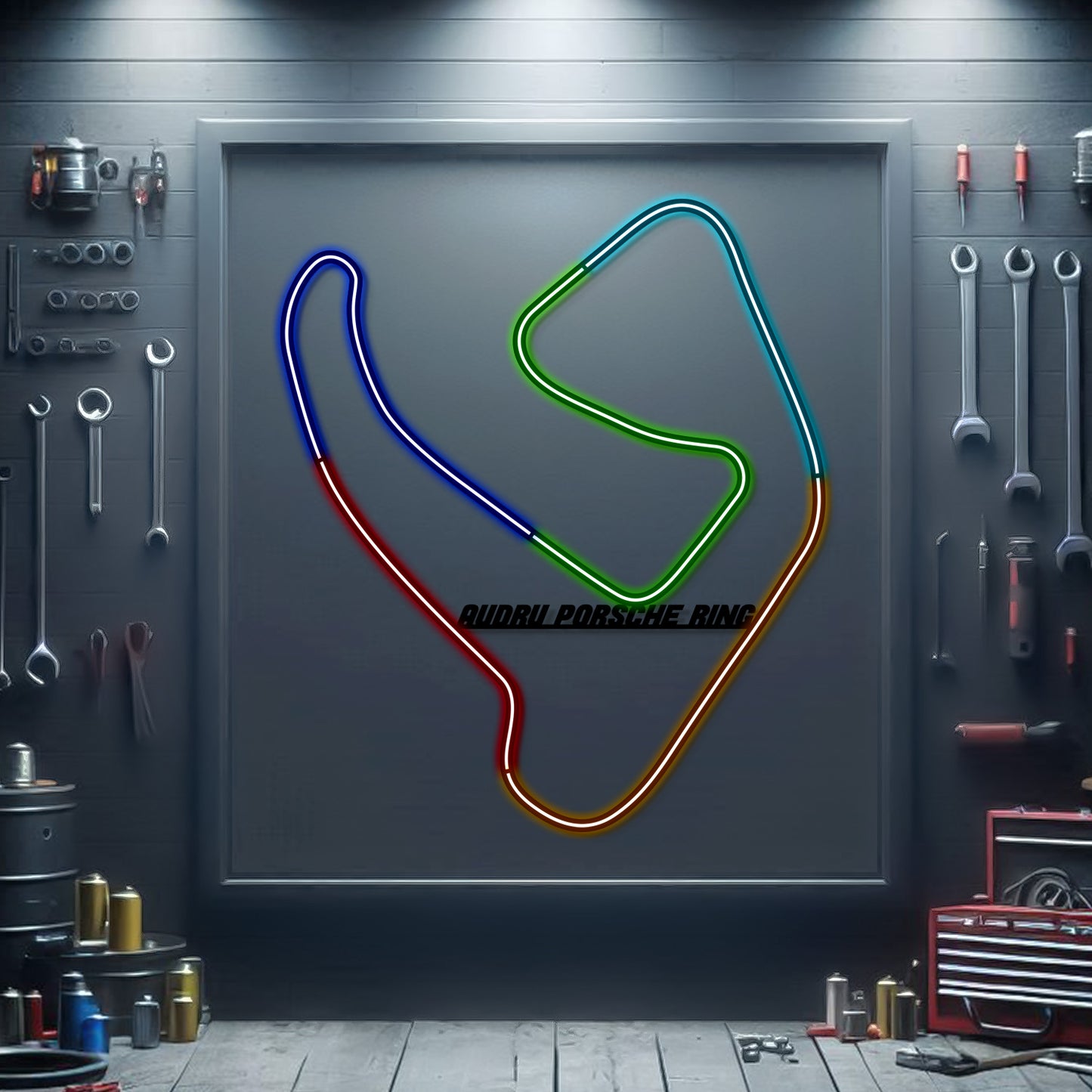 Audru Porsche Ring neon track wall art – laser‑cut steel décor for Estonian racing circuit enthusiasts
