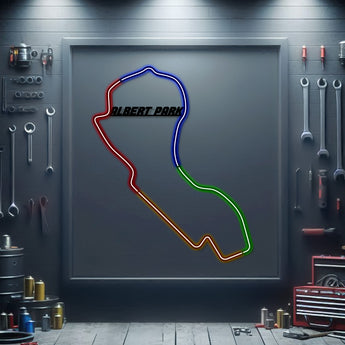 Albert Park Circuit neon track wall art – laser‑cut steel décor for fans of the Australian Grand Prix