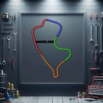 Mosport Park neon track wall art – laser‑cut steel décor for legendary Canadian racing circuit fans
