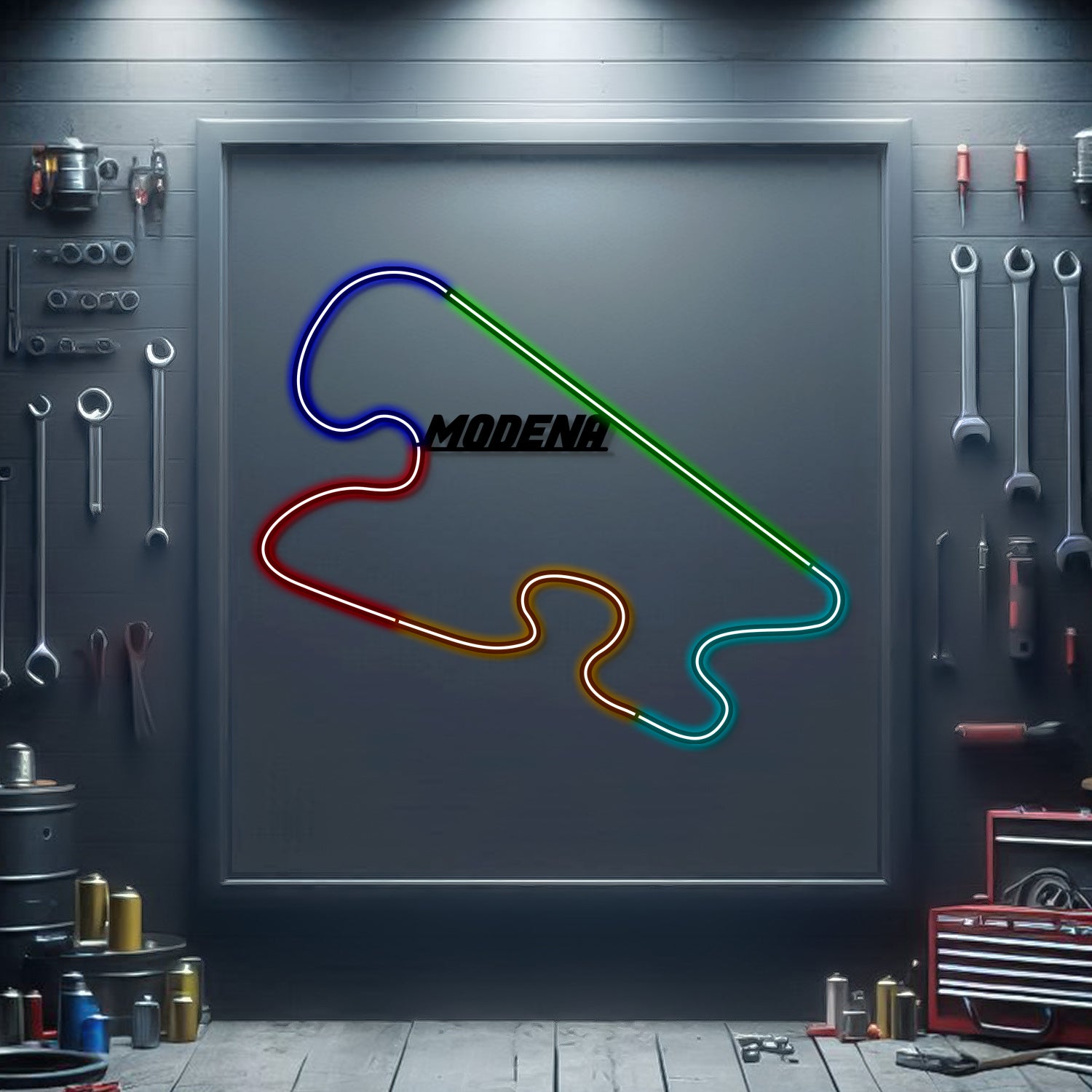 Modena circuit neon track wall art – laser‑cut steel décor for historic Italian testing circuit fans