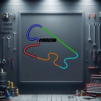 Modena circuit neon track wall art – laser‑cut steel décor for historic Italian testing circuit fans
