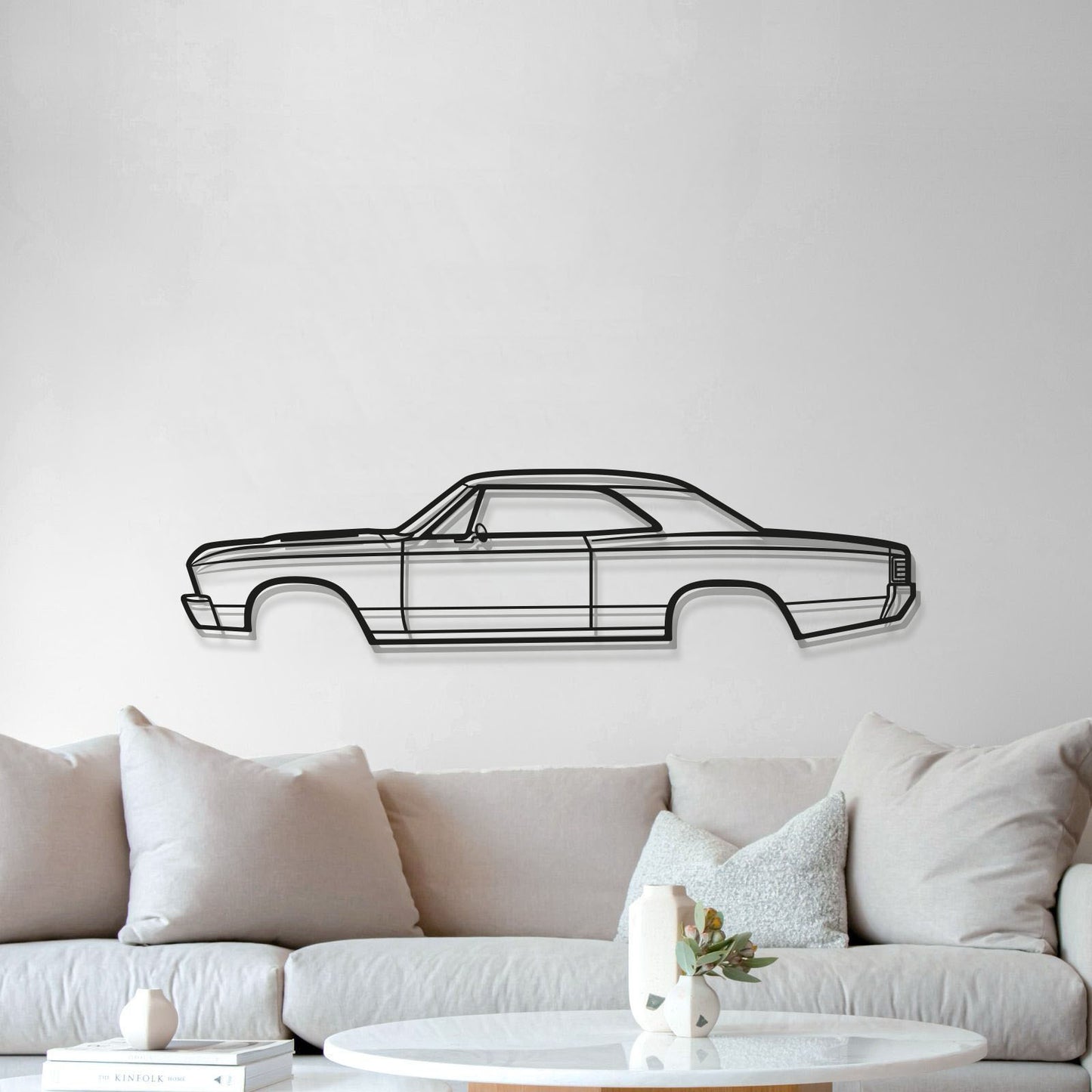 Laser‑cut steel 1967 Chevelle wall art – powder‑coated matte black ready‑to‑hang décor 