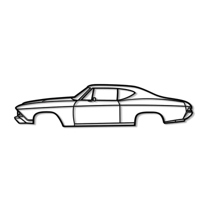 1968 Chevelle SS metal wall art – elevated 1 cm off the wall using elevation screws for stylistic depth 