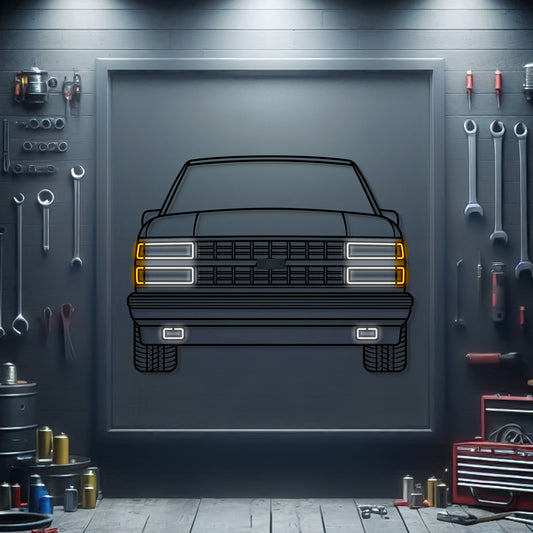 1989 454 SS front view neon-lit metal wall art