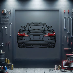Corvette C8 rear neon metal wall decor – elevation screws create 1 cm floating 3D effect