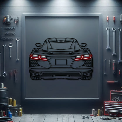 Corvette C8 rear neon metal wall decor – elevation screws create 1 cm floating 3D effect