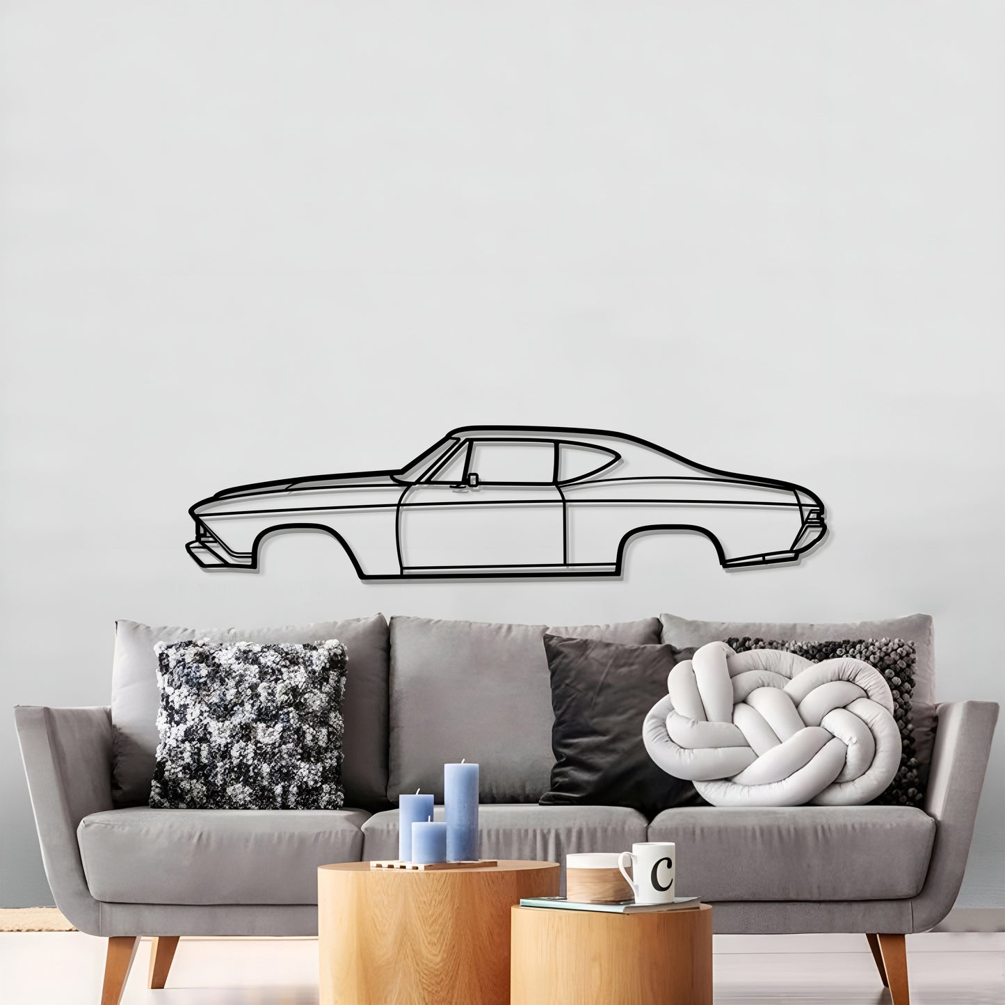 1968 Chevelle SS metal silhouette wall hanging – textured matte‑finish steel for muscle car enthusiasts