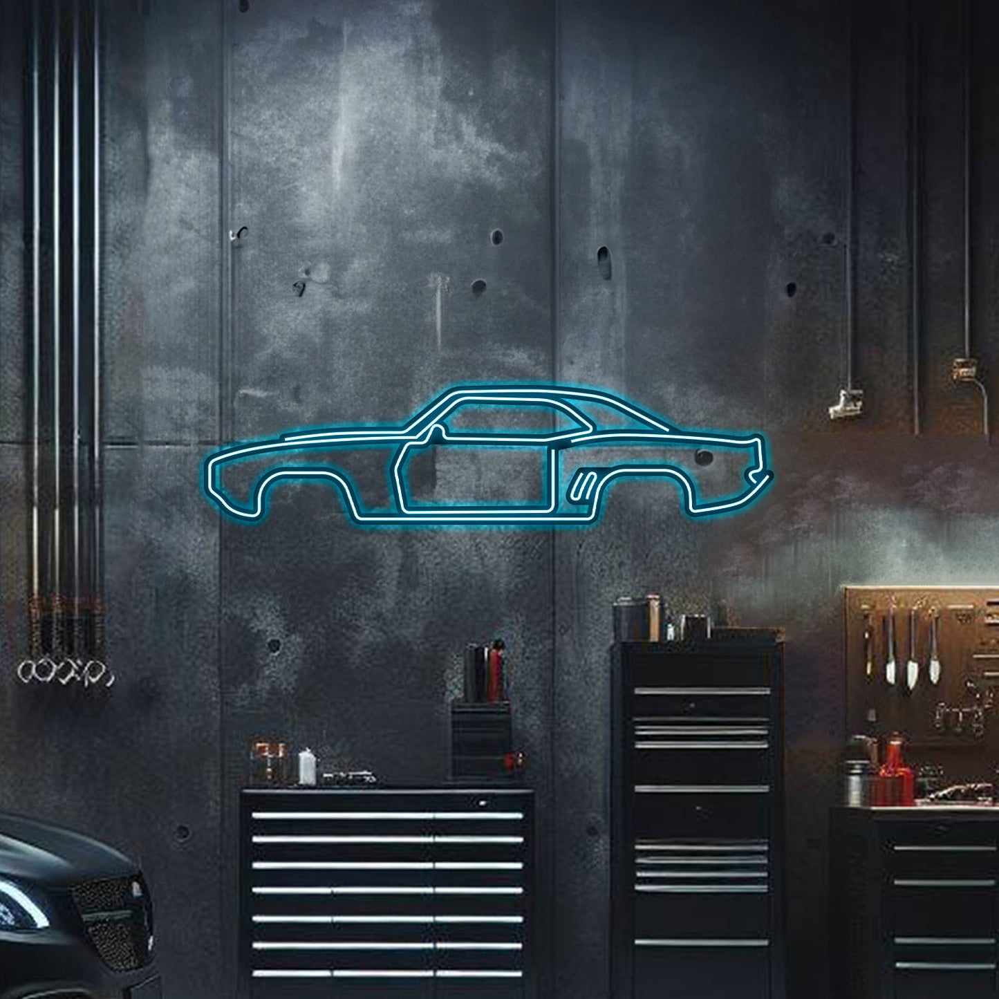 Precision laser‑cut 3 mm steel 1969 Camaro silhouette with neon trim – premium JDM car décor with depth effect
