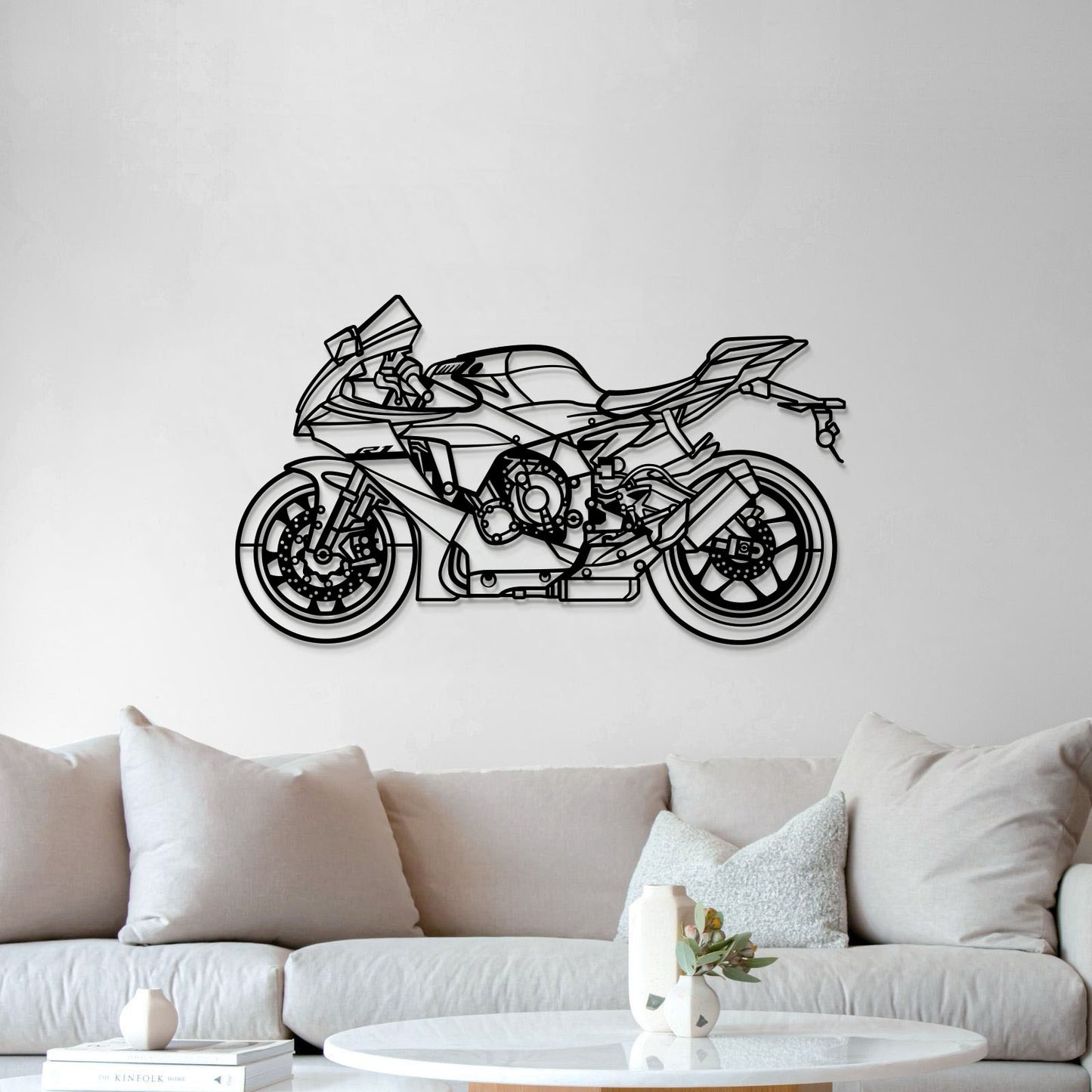 Minimalist metal silhouette of 2024 YZF‑R1 bike