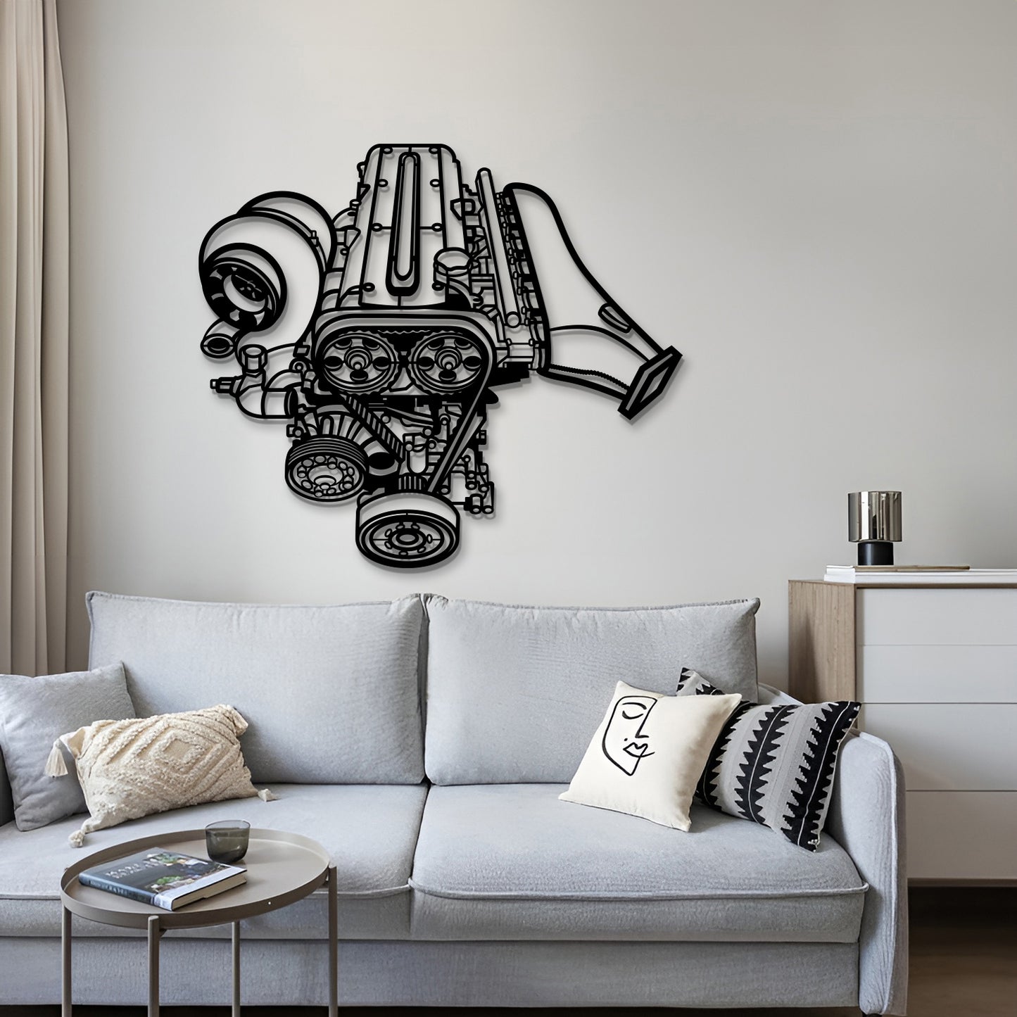 Automotive wall art: 2JZ engine block metal design