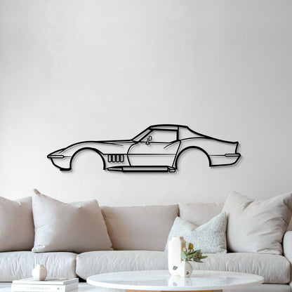 Man cave enhanced with 1969 Chevrolet Corvette minimalist metal décor in matte finish