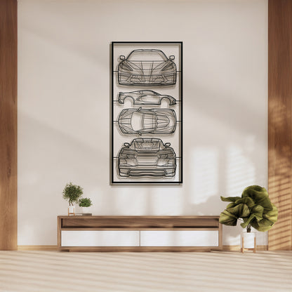 Corvette C8 quad profile metal frame silhouette wall art