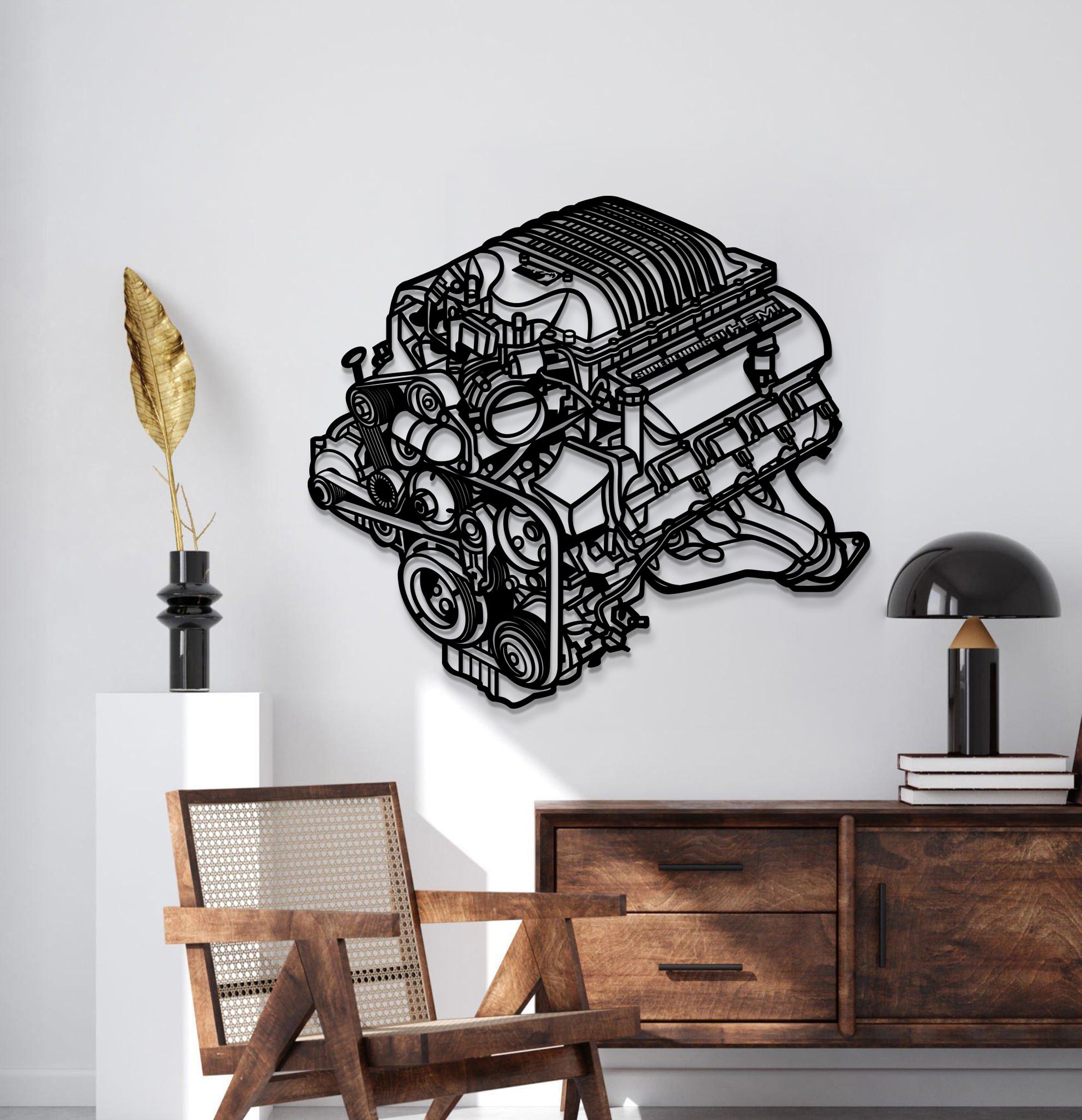 Metal wall art of 2018 Challenger HEMI engine block profile