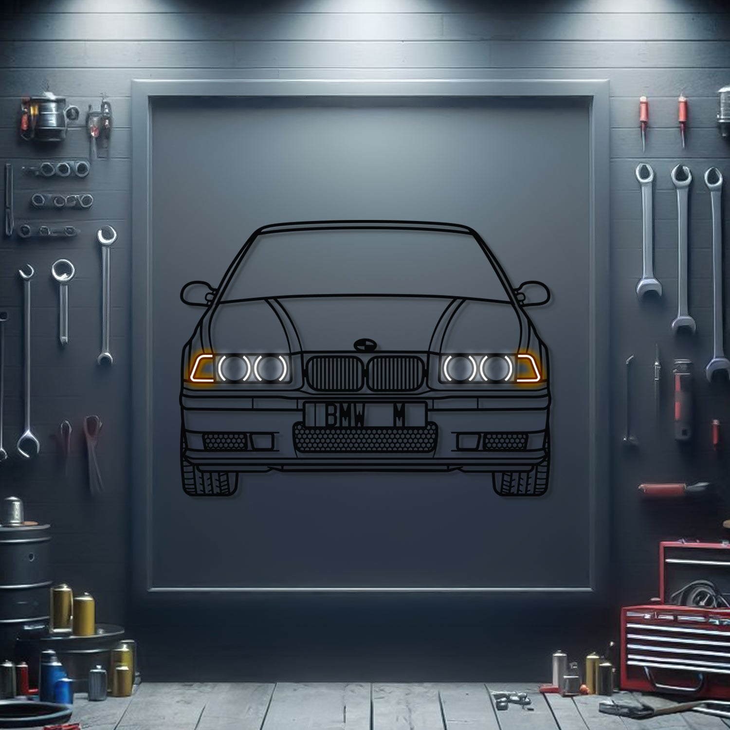 E36 Front View Metal Neon Car Wall Art - MTN0082