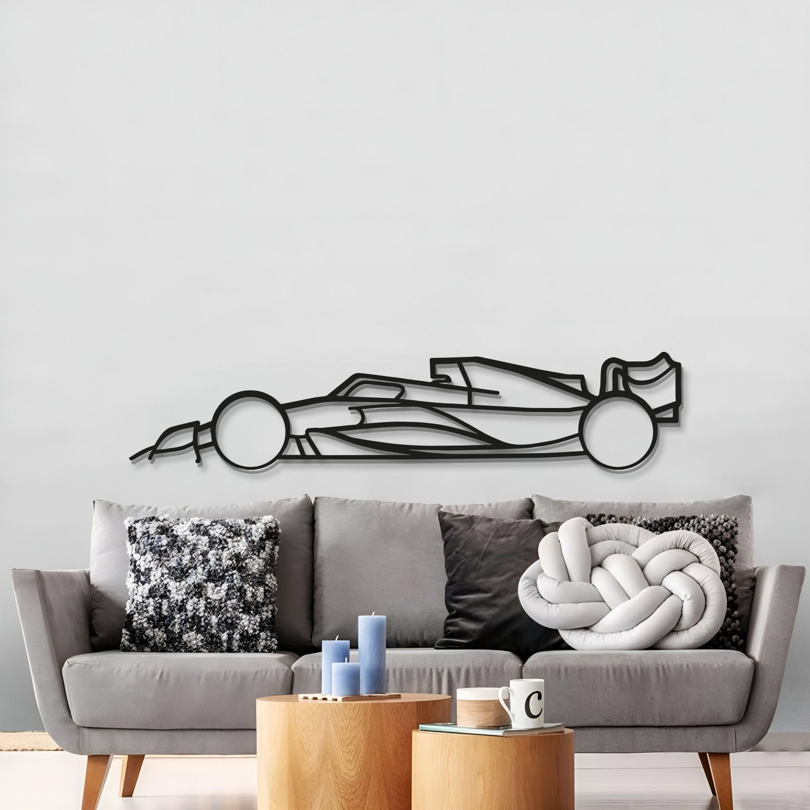 Garage wall styled with Formula 1 2022 silhouette décor captures racing heritage and performance