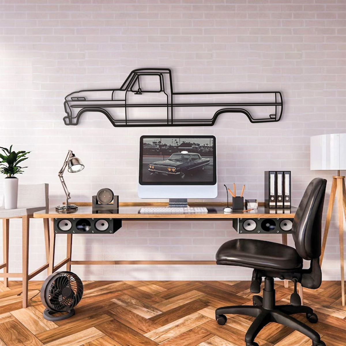 Vintage style 1968 Ford F-100 pickup silhouette wall art powder-coated