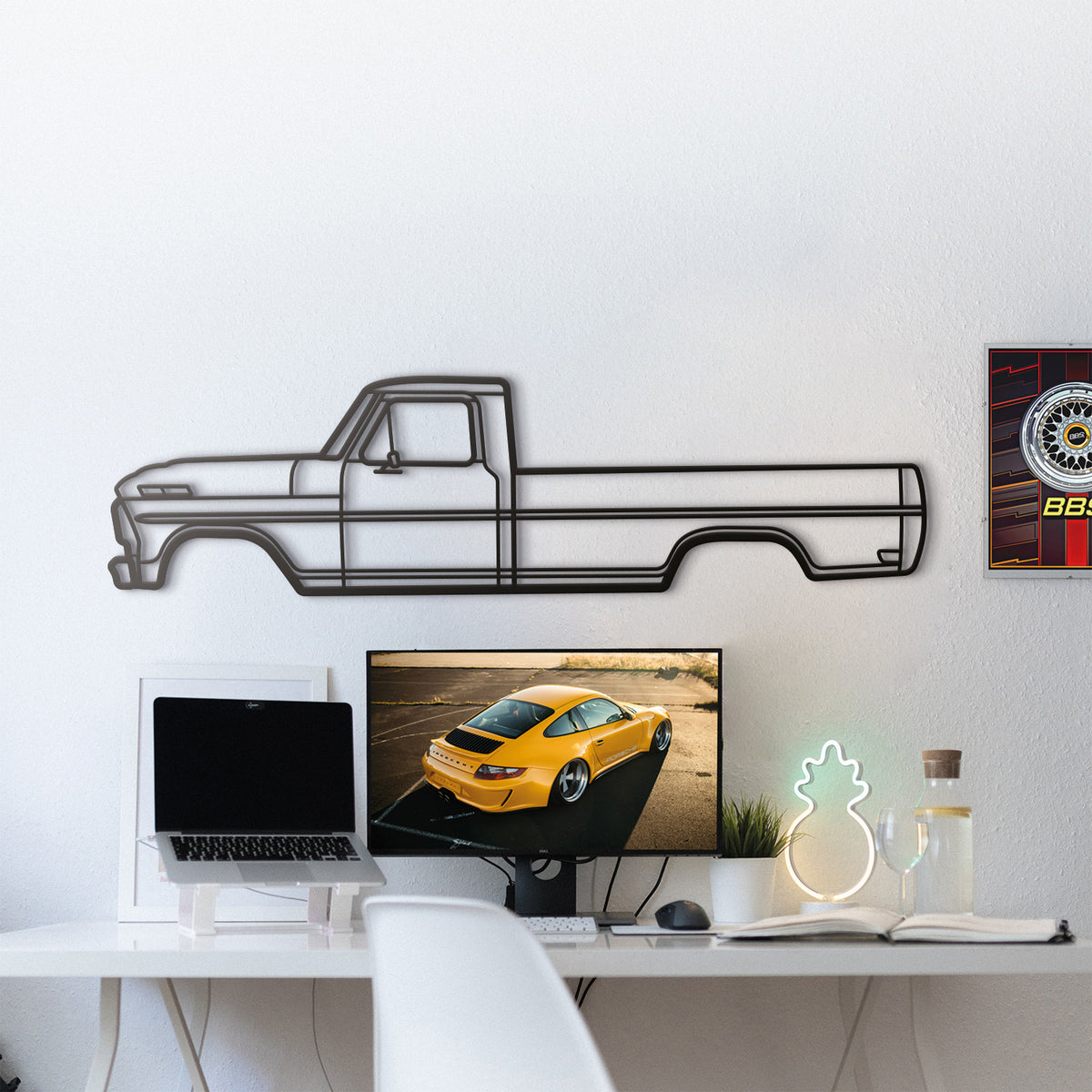 Large 1968 Ford F-100 metal wall art minimalist truck silhouette