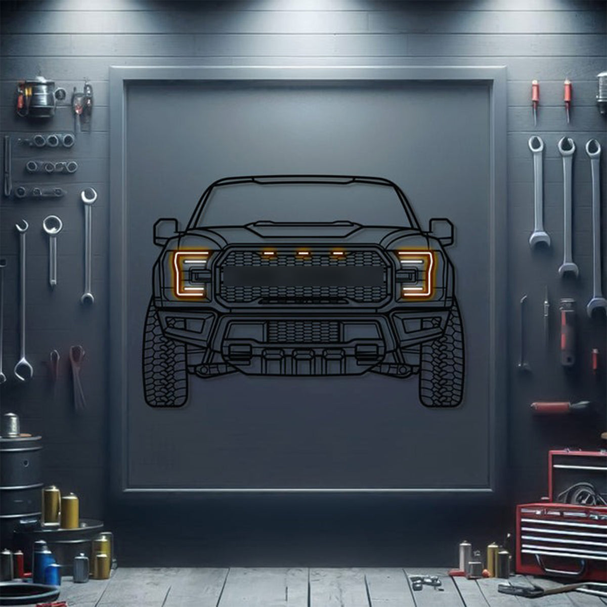 Ford F‑150 front-view metal neon wall art – laser‑cut steel décor for fans of America’s best‑selling pickup