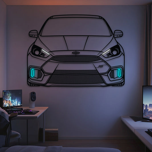 2016 Focus RS front view neon-lit metal wall art