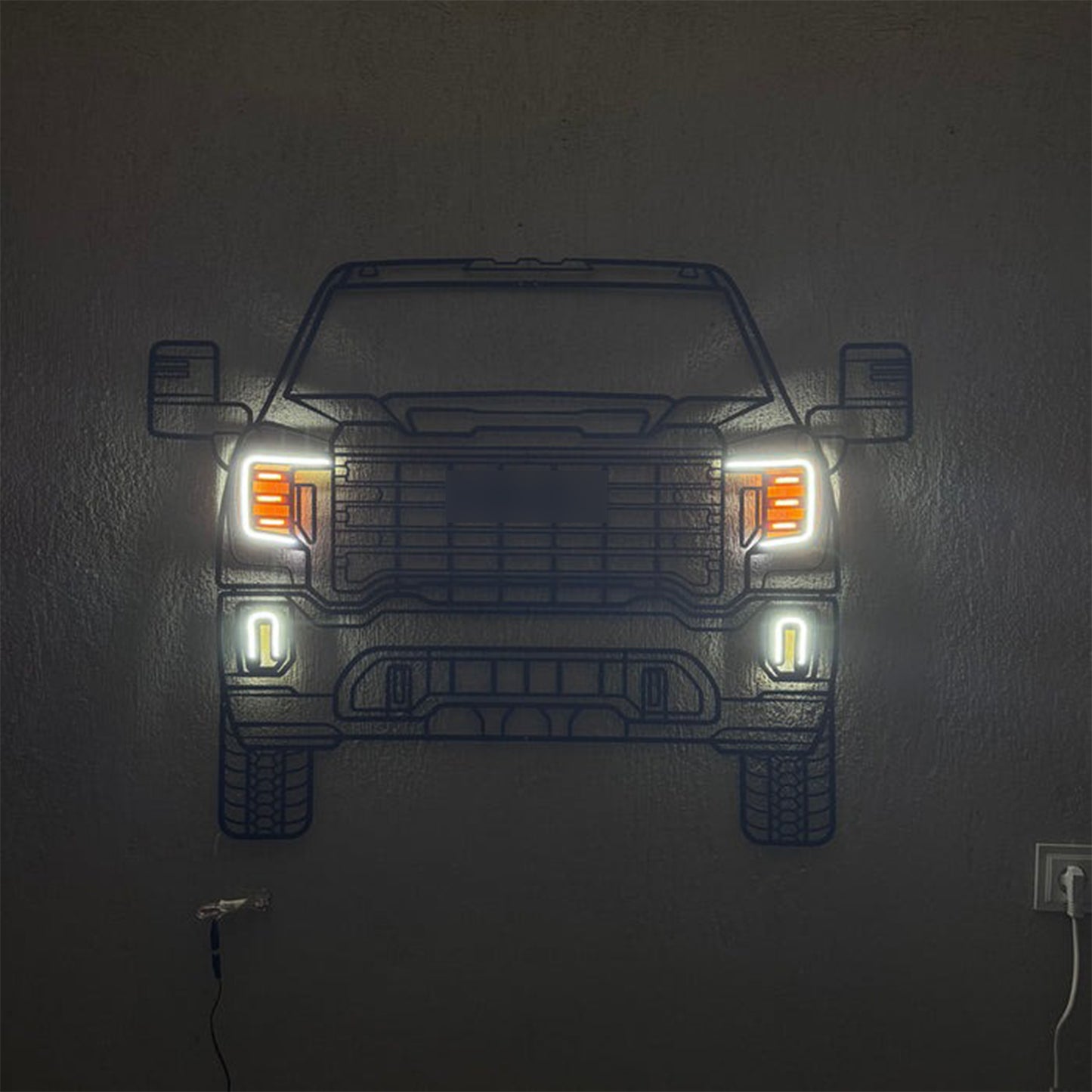 Neon-lit Sierra Cosworth front silhouette – bold statement piece for tuner culture fans and motorsport-themed garages
