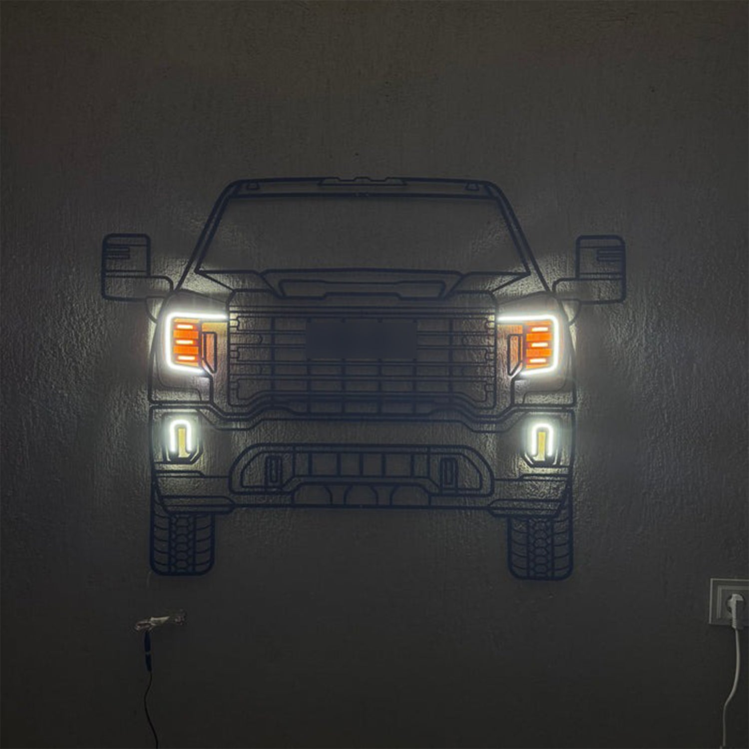 Neon-lit Sierra Cosworth front silhouette – bold statement piece for tuner culture fans and motorsport-themed garages