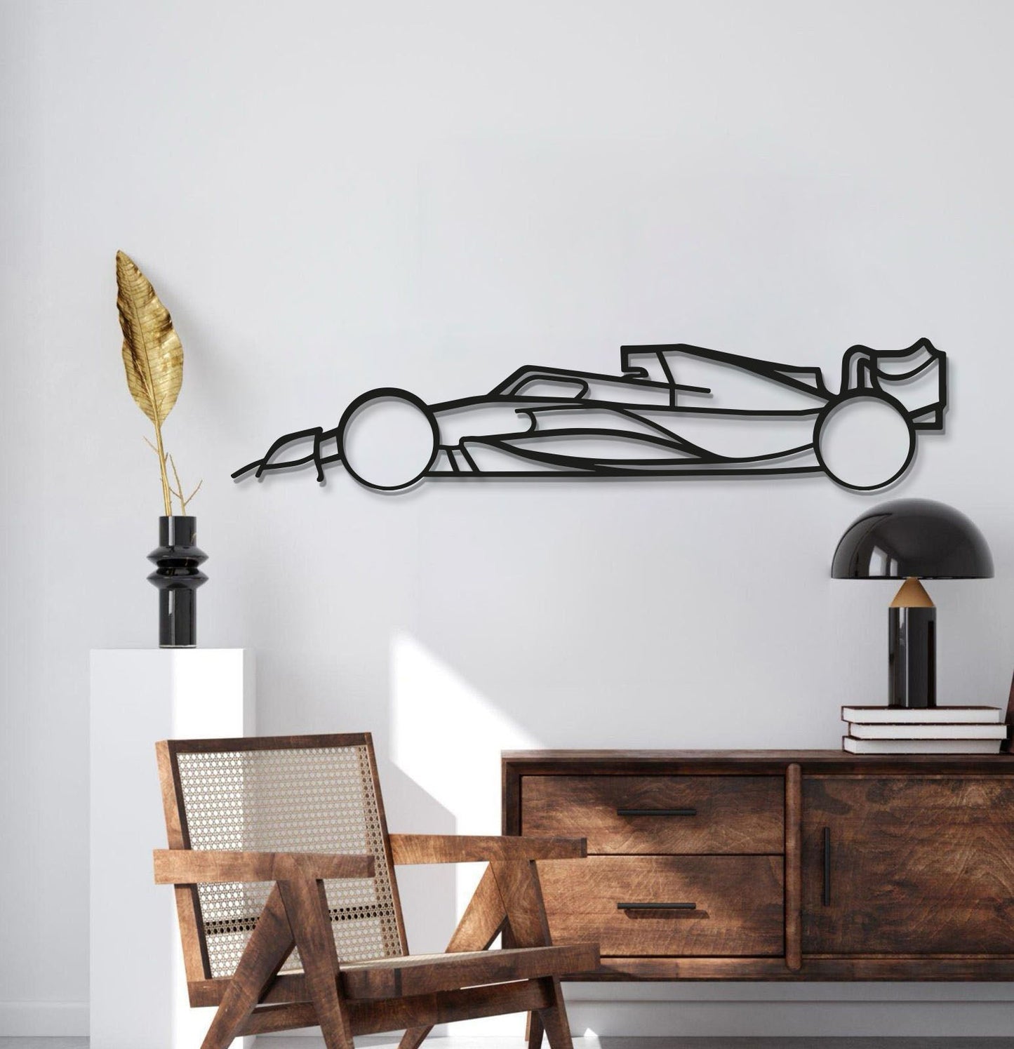 Formula 1 2022 floating metal sculpture adds aerodynamic flair to an office space