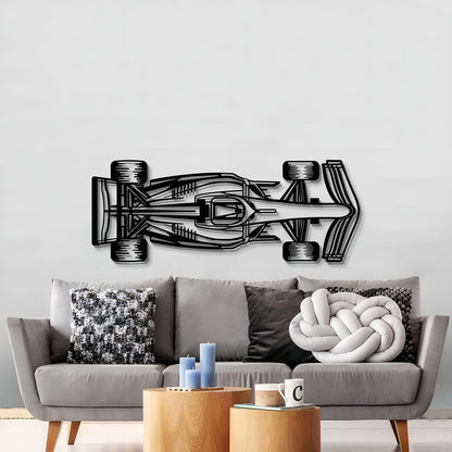 A garage wall styled with Formula 1 2022 horizontal silhouette décor captures high-speed racing aesthetics