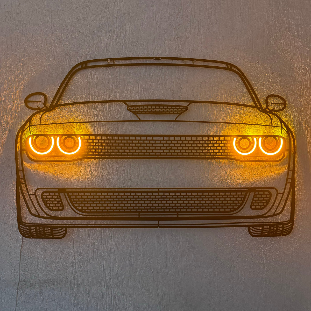 Challenger front neon metal wall décor – elevation screws lift design 1 cm off wall for rich 3D effect