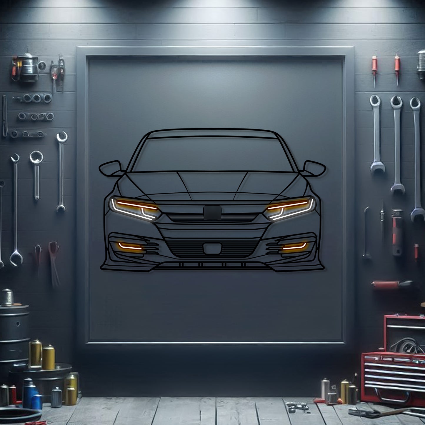 Honda Accord 2020 front silhouette neon wall art – ready-to-hang automotive décor perfect for garage, living room, or office
