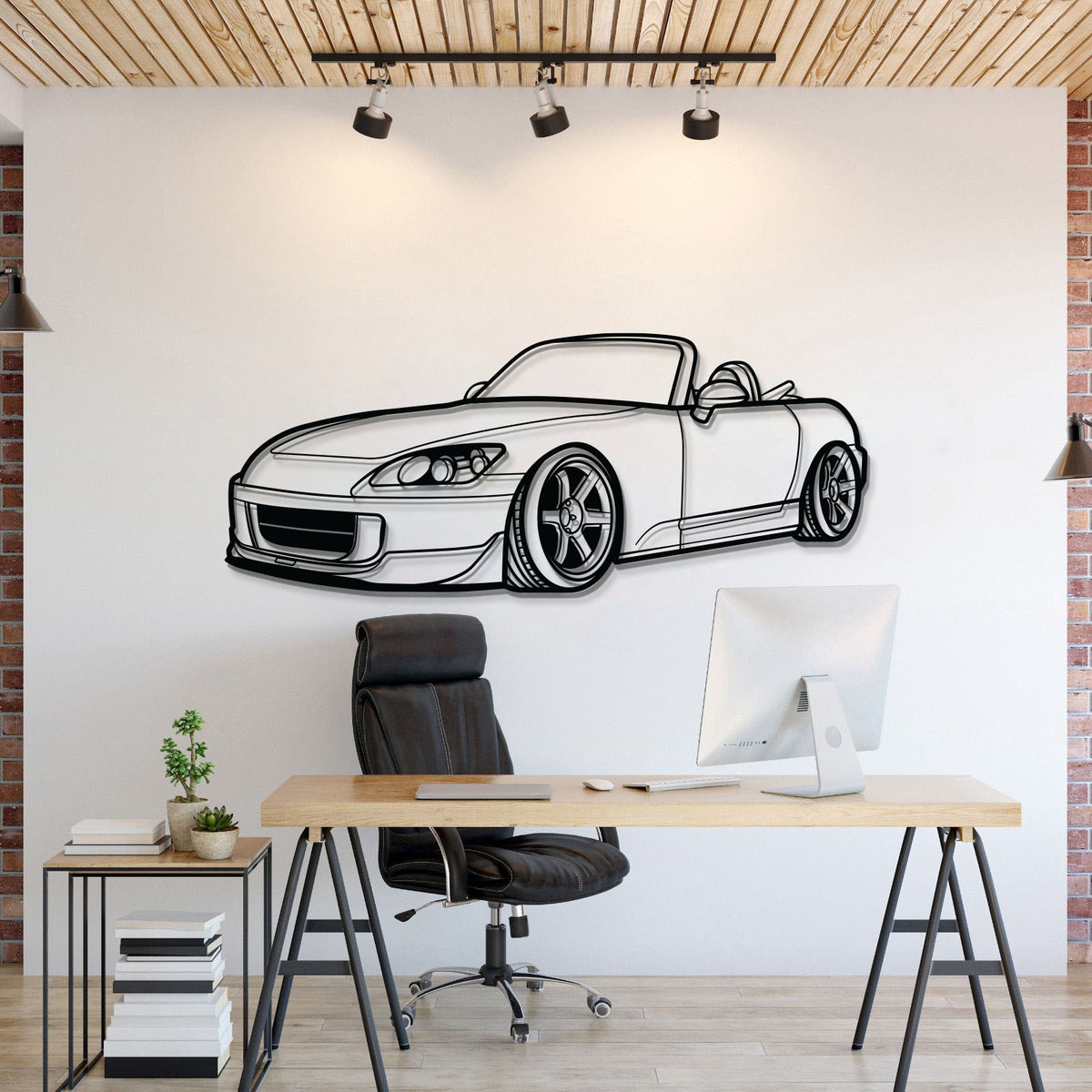 Honda S2000 perspective metal wall art – JDM sports roadster silhouette décor