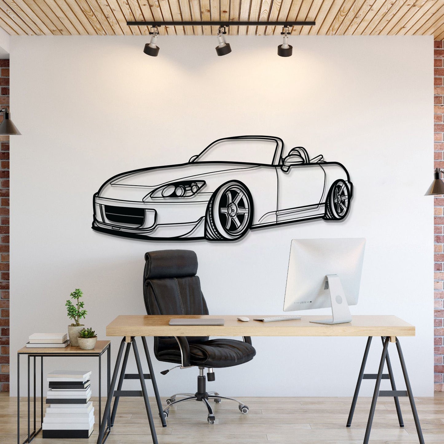 Honda S2000 perspective metal wall art – JDM sports roadster silhouette décor